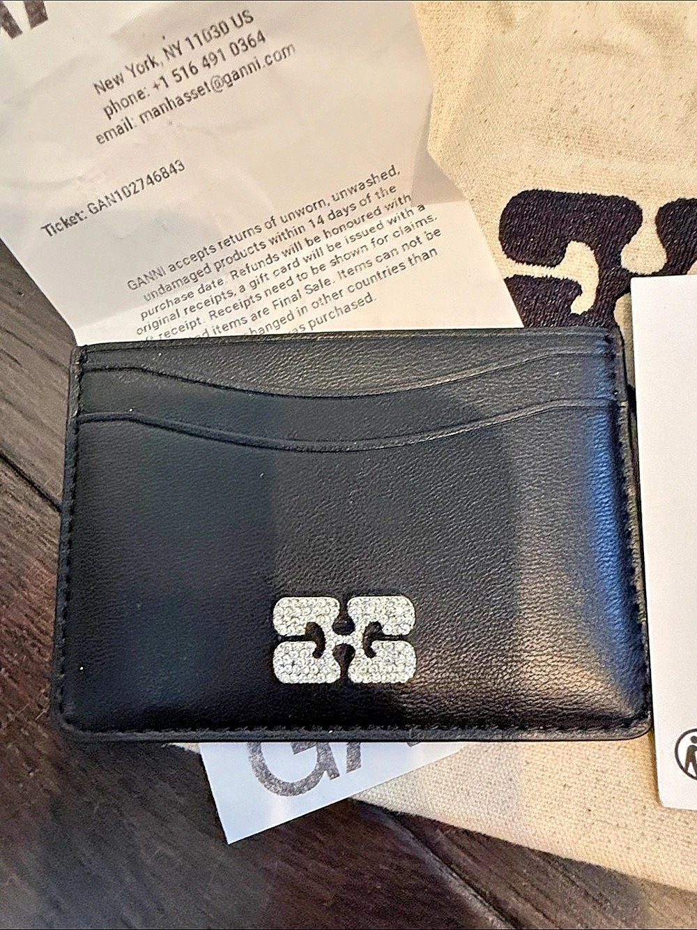 GANNI Style A6392 Black Card Holder NWT